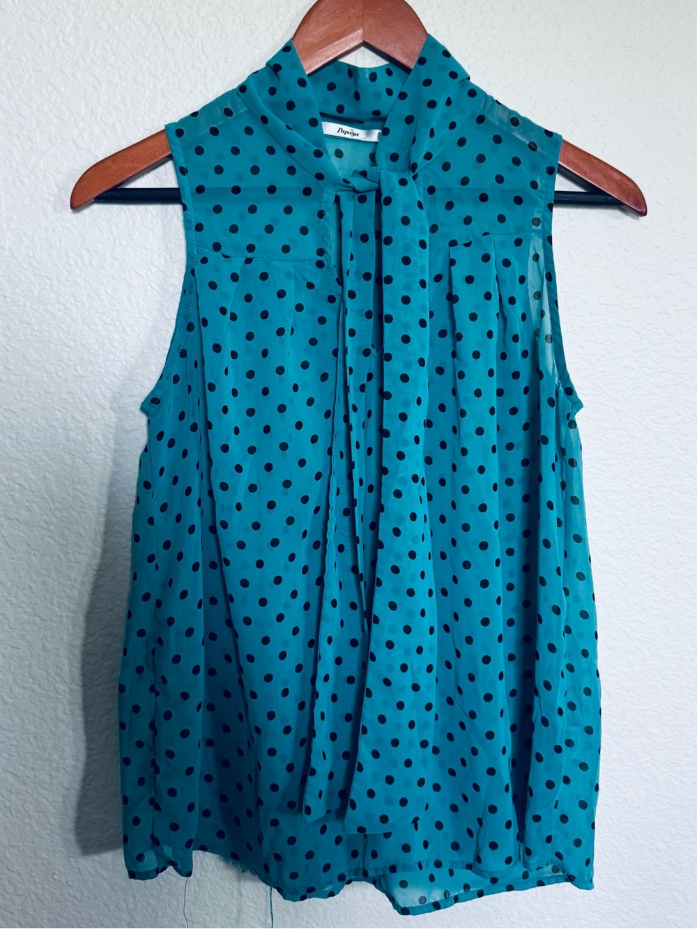Papaya Teal Turquoise Polka Dot Print Blouse Top S